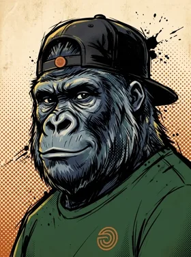 Portrait de Silver, le gorille de la maison, casquette à l'envers.